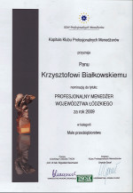 Nominacja do tytułu Profesjonalny Menedżer Województwa Łódzkiego za rok 2009