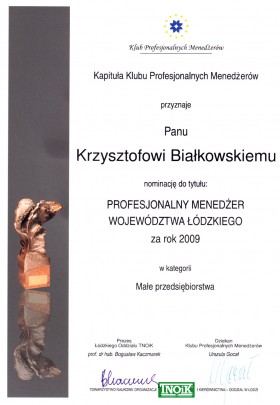 Nominacja do tytułu Menedżer Roku 2009